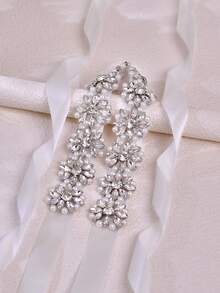1pc Minimalist Rhinestone Flower Wedding Belt, Handmade Bridal Waistband, Women's Fashion Accessory Suitable For Party, Banquet Dress - Original White - View 10