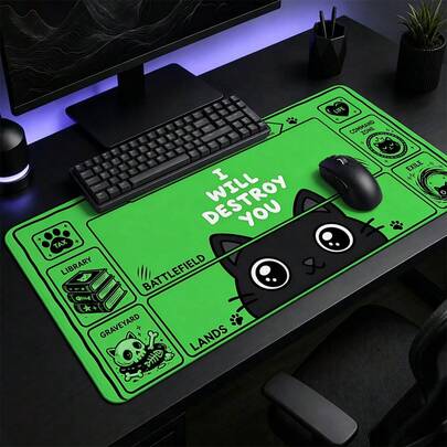 1pc Cute Black Cat Game Desk Mat, Multi-Purpose Makeup Nail Art Table Pad, Large Non Slip Gaming Desktop Protector S/M/L/XL