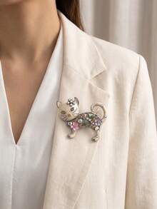 Vintage Floral Cat Brooch With Sparkling Rhinestones - Whimsical Feline Pin For Coat/Bag Decoration & Cat Lover Gifts - Cat (0462) - View 3