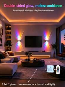 16 Color Smart Sensor RGB Wall Light Night Light, Magnetic Installation, Remote Control Operation, USB Rechargeable, Suitable For Bedroom, Living Room, Game Room And Christmas, Halloween And Other Holiday Party Decoration - 4-head Cat Eye Motion Sensor Wall Light - View 6