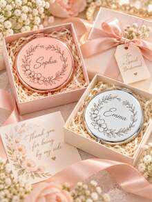 Personalized Initial Portable Compact Mirror, Customized Letter Pocket Mirror, Portable Folding Makeup Mirror, Vintage Gold Party Gift, Holiday Gift, Anniversary Gift, Sister Gift, Travel Beauty Mirror, Birthday Gift, Birthday Flower Mirror - Multicolor - View 5