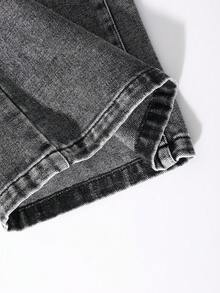 Tween Girl Loose Multi-Functional Comfortable Solid Color Straight Leg Wide Leg Denim Jeans - Black - View 6