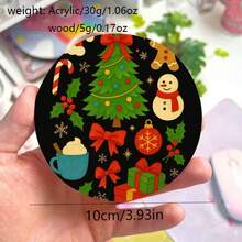 2D Flat, 4 Round Wooden Coasters, Holiday Snowman And Christmas Tree Coasters, Round Wooden Beverage Coasters With Snowman, Tree, Gift And Snowflake Designs, Red And Green Holiday Table Decor, Housewarming Gift, Christmas Coasters, Seasonal Tableware, Decorative Coasters - View 5