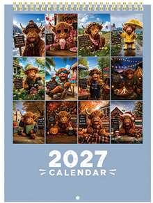2027 Calendar Highland Cow Theme 12 Unique Exquisite Monthly Planner Schedule Display, Birthday Home Indoor Decor Accessory, Christmas Gift, New Year Gift - Multiple Styles - View 2