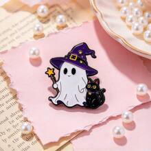 Kawaii Glow In The Dark Ghost Witch Enamel Pin, Halloween Ghost Black Cat Brooch For Jacket Backpack Hat, Cute Halloween Jewelry Gift For Man Women - Multicolor - View 4