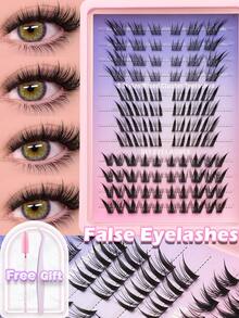 Ayrmilla 80 Clusters Fox Style C-Curl Black False Eyelashes, Individual Segmented Lash Extensions, Natural 3D Fairy Fish Tail Cartoon Cat Eye Lashes, Delicate Thin Lightweight Makeup Tool, DIY Prank, Wholesale - Black - View 11