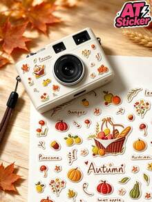 1pc Autumn Harvest Decorative Sticker, Transparent Base Resin Sticker With Pumpkin, Maple Leaf, Mushroom, Fruit Basket, Wheat Ear, "Autumn" English Letter And Plant Pattern, Autumn Atmosphere Decorative Sticker, Self-Adhesive, Waterproof, Removable Without Residue, Suitable For Instant Camera, Phone Case, Bluetooth Earphone Case, Stand, Gift Box, Aromatherapy Bottle And Other Smooth Surfaces, Autumn Decoration, Gift Packaging Beautification - one-size - View 3