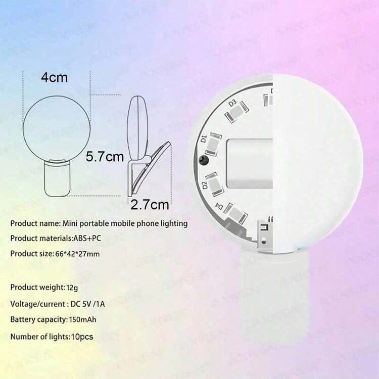 AXNEN 1pc Clip-On Round Portable Selfie Light, Mini Selfie Ring Light, Rechargeable Battery With 3 Adjustable Brightness Levels, 2-8 Hours Battery Life, Suitable For IOS/Android Phone Photography, Video, Vlog Fill Light - Pink - View 6