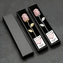 1PC/2PCS Natural Rose Quartz Rose Flower, Hand Carved Natural Crystal Rose Decorations, Perfect For Valentine's Day, Weddings, Anniversaries - With Ex - Rose Quartz Flower Gift Set - View 2