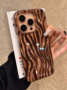 奢華豹紋四色拼接波浪斑馬紋手機殼，適用於 iPhone 18 Pro Max 18 Pro 17 Pro Max 17 Pro 17 Air 17 12 13 14 15 16 Pro Max 14 Plus 15 Plus 16 Plus 11 17 16 15 14 13 12，光滑保護殼 - 玫瑰金 - 查看 3