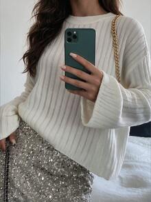QUNGIGU Women Loose Knit Sweater Crew Neck Flare Long Sleeve Pullover Apparel For Daily Commuting Going Out Dating Fall Winter - Apricot - View 3