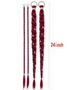 2 Packs 24 Inch Y2K Style Synthetic Long Braided Hair Extensions With Silver Star Decor, Soft Colorful Holiday Cosplay Party Hair Extensions For Women And Girls - Multicolor - View 4