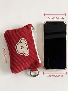 Autumn/Winter Kids Corduroy Zipper Small Wallet, Multi-Functional Use, Can Hold Lipstick, Earphones And Keys, Washable, Painted Edge Details, No Print Design, Kids Wallet, Mini Wallet, Coin Purse, Halloween Special Offer - Multicolor - View 3