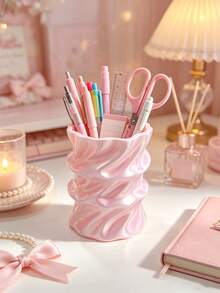 Creative Water Ripple Makeup Organizer, 3D Printed With Fluid Pleated Curved Surface, Pearlescent Color Scheme For Elegant Soft Look, Stores Cosmetics, Exquisite And Durable Desktop Art Decor - Multicolor - View 5