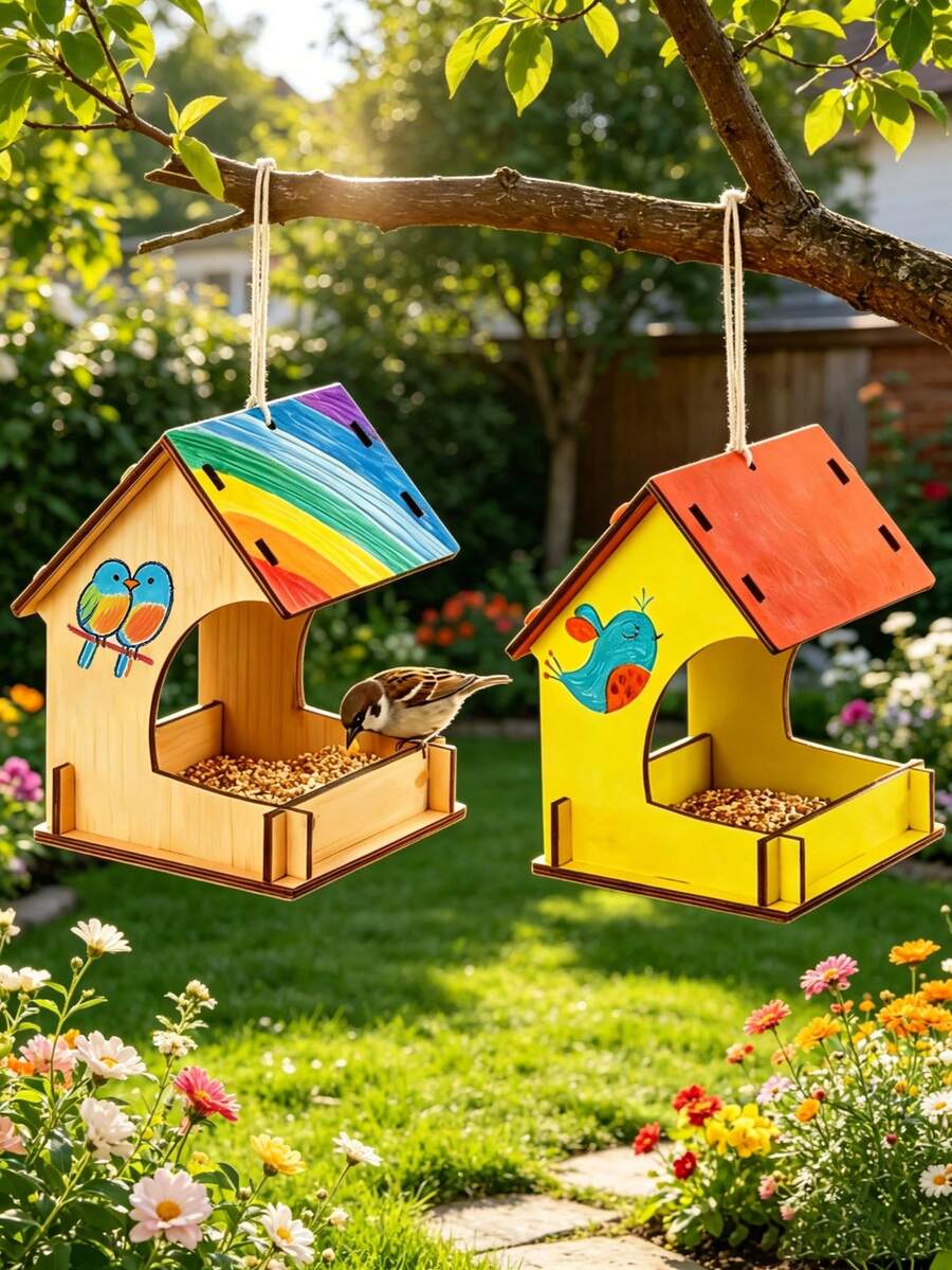 1pc/2pcs Rustic Wooden Bird Cage, Self-Assembly - Hanging Bird House, Suitable For Hummingbirds And Parrots, Wall-Mounted Bird Feeder House, Sturdy Structure, No Battery Required, Attracts Pollinating Insects (Rustic Style Garden Bird House) - A - View 1