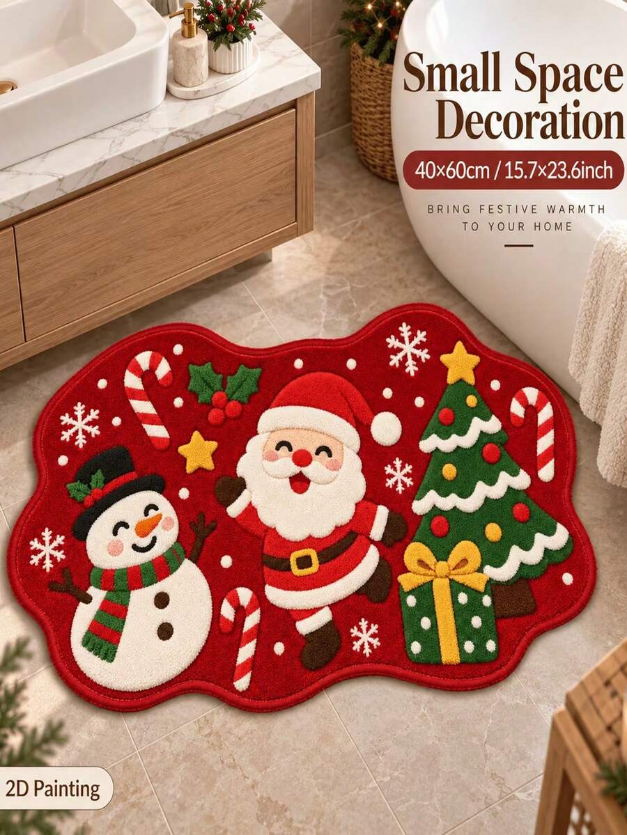 Velvet Foot Mat, Festive Holiday Style, Suitable For Bedside Rug, Entryway Mat, Living Room, Bedroom, Bathroom, Kitchen, Balcony, Machine Washable, Non-Slip, Dust-Proof, Wear-Resistant, Easy To Clean, Thick And Soft Comfortable, Modern Home Decor, Bedroom Bathroom Decorative Rug, Housewarming Gift, Holiday Birthday Gift, Moving Gift And Other Occasions - A - View 1