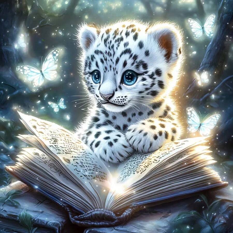 1PC DIY 5D Diamond Painting Kit Snow Leopard Pattern - Round Full Diamond Art Mosaic Craft, Home Wall Decor, Unframed - No Frame - View 1