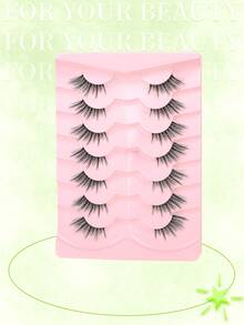 7 Pairs Natural Long Half-Eye Cross-Tail Extended Fluffy Soft Realistic False Eyelashes For Commute And Daily Wear - Black - View 2