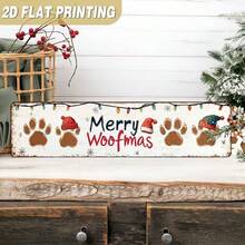 2D Flat Vintage Farmhouse Style Christmas Wall Decor With Paw Print Pattern / Rustic "Merry Woofmas" Dog Theme Decoration / Suitable For Home, Living Room And Kitchen / Perfect Holiday And Everyday Gift For Pet Lovers - B - View 1