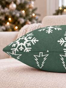 1pc Christmas Pillow Covers, Reversible Snowflake & Tree, Farmhouse Holiday Decor, Hidden Zipper, Sofa Couch Bed Accent, Winter Decorations For Home, Holiday Gift - Green - View 2