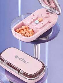 1pc (Random Color) Portable Precision Pill Cutter, Can Cut Small Pills Evenly Into Half, One-Third And One-Fourth, Travel Pill Box, 4 Colors Available: Pink, Green, Black, Cream White - Multicolor - View 4