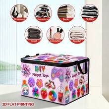1PC DIY Stress Relief Toy Pattern Under-Bed Storage With Zipper Flip Cover Foldable Storage Box - Suitable For Book Organization, Under-Bed Storage, Car Trunk Storage, Cosmetics, Hair Styling Tools, Toy Storage, Student Back To School Storage, Office, Home Organization, Clothing, Blankets, Large Capacity Storage For Small Household Items - A - View 7