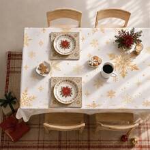 1pc Winter Christmas Minimalist Gold Snowflake Pattern Tablecloth, Stain-Resistant Dining Table Decor Cloth, Suitable For Kitchen, Dining Table, Coffee Table, TV Cabinet, Entryway, Party Holiday Decoration, Home Decor, Christmas Gathering - Multicolor - View 4