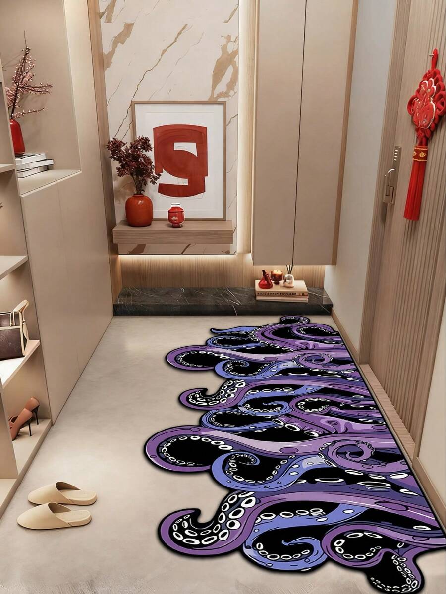 1pc Purple Deep Sea Octopus Tentacle Art Rug, Bathroom Mat, Bathroom Carpet, Small Rug, Home Decor, Area Rug, Outdoor Mat, Bedroom Carpet, Washable Rug - Multicolor - View 1