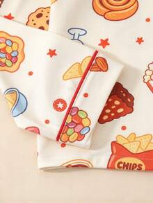 Big Girls Cute Snack Print Button Front Long Sleeve Pajama Set, 2-Piece Lapel Top + Pants, Soft Loungewear, Suitable For Spring, Autumn, Winter Home Wear - Multicolor - View 6