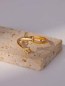 1 Pc Fashion Cubic Zirconia Turtle Ring For Women Gold Color Geometric Ring Summer Ocean Series Beach Party Jewelry Gift - Multicolor - View 8