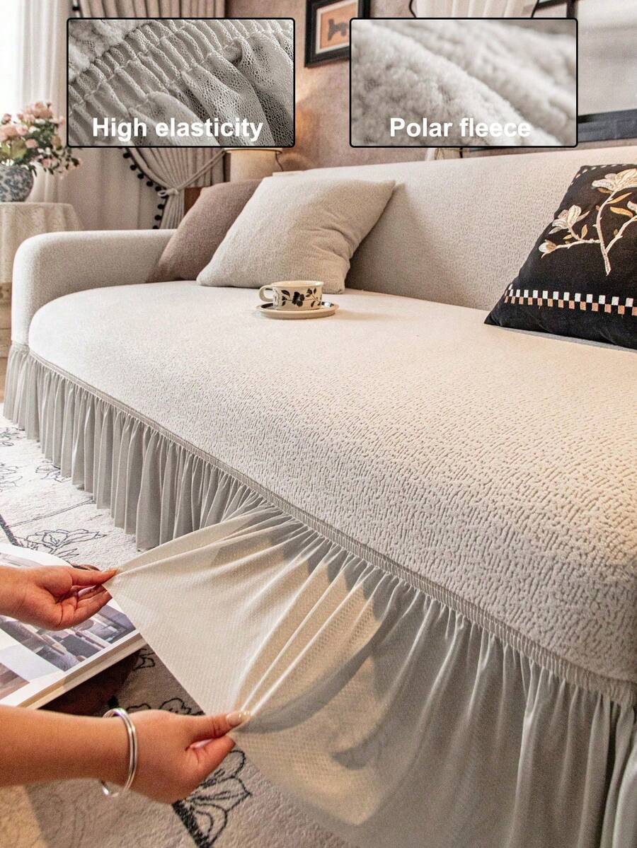 1pc Plush Elastic Sofa Cover, Pet-Friendly Non-Slip Durable, Machine Washable Colorfast, Holiday Decor Adds Ambiance Protects Sofa, Fits 1/2/3/4 Seater Sofa, Comes With Anti-Slip Stick - Light Grey - View 1