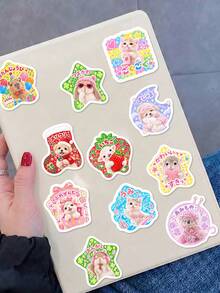50pcs Japanese Style Animal Expression Stickers, Sweet Cute Pet Stickers, Cute Asymmetrical Fluffy Animal Stickers, Waterproof, Suitable For Planner, Laptop, DIY Handmade Gifts - Multicolor - View 5
