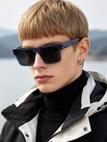 1 PC Men's Simple Square Fashion Glasses Solid Color Frame PC Material Gray Lens Modern Casual Style For Daily Commute Outdoor With Glasses Box - Multicolor - View 11