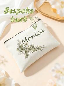 Personalized Name Eucalyptus Makeup Bag, Customized Text Cosmetic Bag, Travel Toiletry Storage Bag, Bridesmaid Customized Gift, Birthday, Christmas, Wedding Favor - Multicolor - View 3