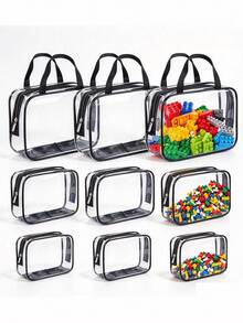 6/3/1pc 3 Sizes Black Transparent PVC Storage Bags, Portable Zipper Children's Toy Storage Bags With Handle, Baby Room Waterproof Storage Bags - Multicolor (Black) - View 8