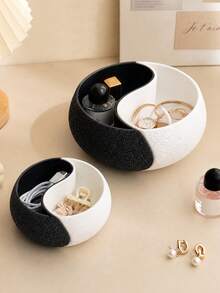 Creative 3D Printed Yin Yang Tai Chi Divided Storage Bowl, Unique Black And White Patchwork Design, Compartmentalized Storage For Keys, Jewelry, Earphones And Other Small Items, Artistic Home Desktop Decor Practical Storage Ornament - Multicolor - View 6