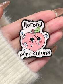 QIHOO 1pc Cartoon Blush Peach Enamel Brooch Spanish Text Lapel Pin Cute Accessory For Clothing And Bags - Multicolor - View 1