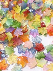 30/100pcs Maple Leaf Shaped Glass Decorative Beads, Hairpin DIY And Jewelry Accessory Materials, Simulation Maple Leaf, Glazed Maple Leaf, Autumn Decoration, Thanksgiving Decoration, DIY Handmade Materials - Maple Leaf Beads - View 1