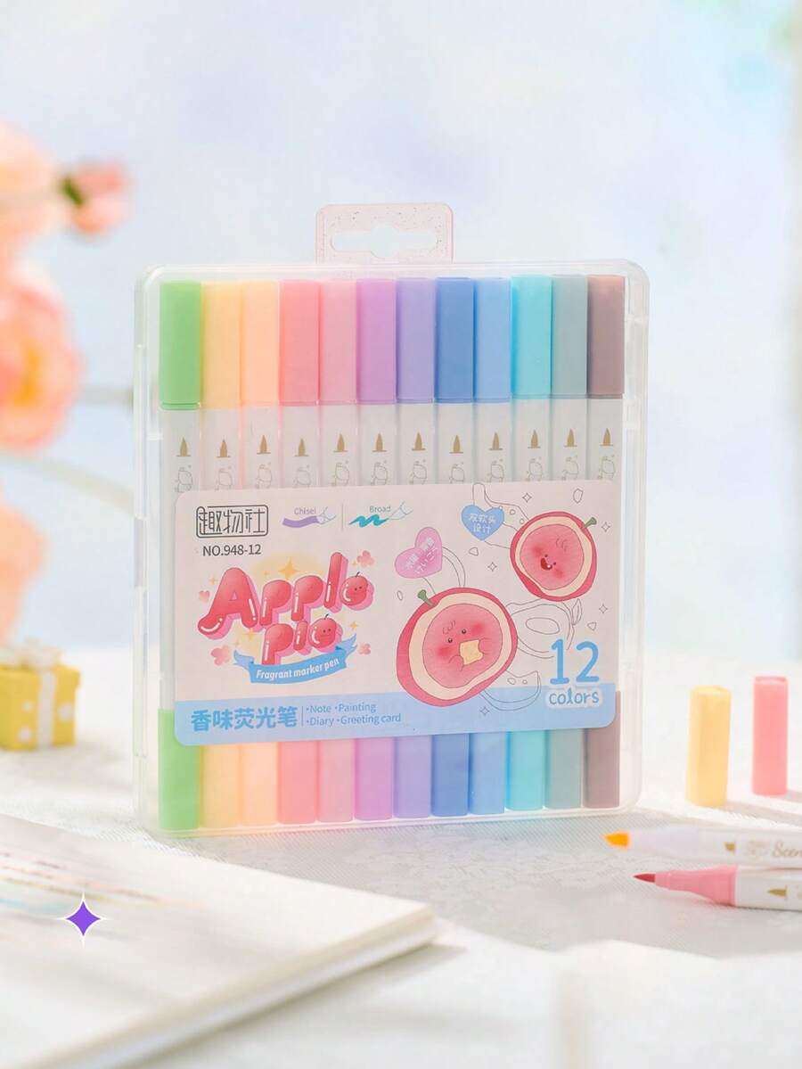 12/6pcs Dual Soft Tip Fruit Scented Fluorescent Markers, Multi-Color ...