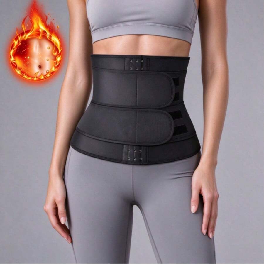 1 chiếc đai định hình eo nữ 2 dây thắt lưng bằng neoprene, corset nén bụng điều chỉnh được bằng móc cài, đai thắt eo nén hỗ trợ tập luyện, giảm cân và nâng đỡ lưng - màu đen - Xem 1