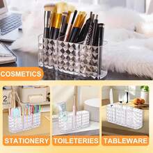 Transparent Crystal-Like Cosmetic Storage Box, 3-Compartment Makeup Brush Holder Desktop Organizer, Diamond Pattern Minimalist Design, Can Store Lipstick, Eyeliner, Eyebrow Pencil, Makeup Brushes, Makeup Vanity Tidy Storage Item - Clear - View 6