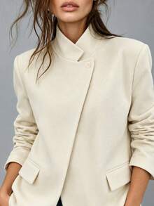 HUTENER Blazer femme automne/hiver, blazer asymétrique à boutons devant, couleur unie, manches longues, poches à rabat, tenue de bureau élégante et décontractée, vêtements élégants pour femmes, tenue d'automne pour femmes - Jaune clair - Voir 7
