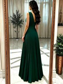 Women Cocktail Dresses - Dark Green - View 2
