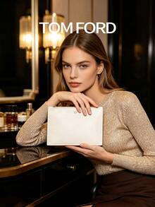 TOM FORD Off‑White Side Zipper Pouch, Cosmetic Clutch Bag, Travel Storage Pouch - White - View 4