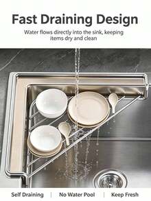 Expandable Sink Organizer Rack With Drainage Design, Kitchen Sink Side Sponge And Cleaning Tool Storage Rack, Keeps Items Dry, Saves Countertop Space, Suitable For Dishwashing And Food Preparation - Triangle - View 12
