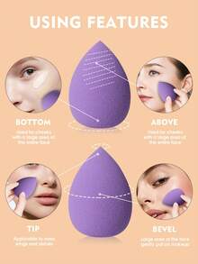 20 Pcs Purple Makeup Sponge Kit, 5 Large, 5 Small Beauty Sponges, 5 Triangular Puffs And 5 Finger Puffs. Different Shapes Fit Face, Corners And Detail Areas. Soft Elastic Material Is Gentle On Skin, Great For Daily Foundation And Concealer. - Multicolor - View 8