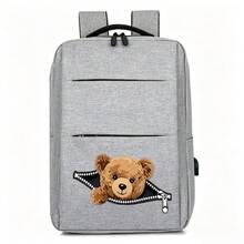 1pc 12*30*40cm Bear Print Zippered Business Backpack, Unisex Design Suitable For Campus, Short Trips, Daily Commute And Work, All-Season Large Capacity Compartment For Laptop And Various Learning Supplies - Backpack - View 9