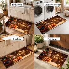 1pc Kitchen Floor Mat, Soft Faux Cashmere Material, Christmas Style Non-Slip Floor Mat, Kitchen Bedroom Doorway Entrance Mat, Bathroom Entryway Mat, Snowflake Christmas Tree Bell Pattern Mat, Suitable For Multiple Scenes Non-Slip Floor Mat, Room Decor, Holiday Gift - Multicolor - View 10