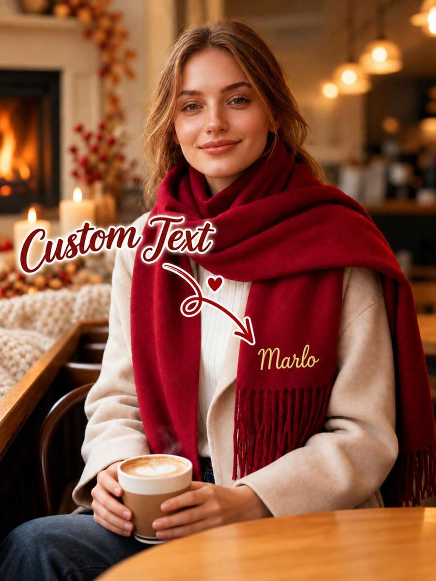 Custom Name Embroidered Scarf, Personalized Winter Unisex Scarf, Customizable Logo Or Name Initials, Anniversary, Birthday, Christmas Gift - Multicolor - View 1
