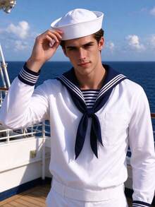 1pc Classic Sailor Style Beret Hat, Suitable For Cosplay, Theme Party And Navy Uniform Matching, Sailor Hat, Hair Accessory, Cruise Travel Essential, Women's Hat, Halloween - White - View 1